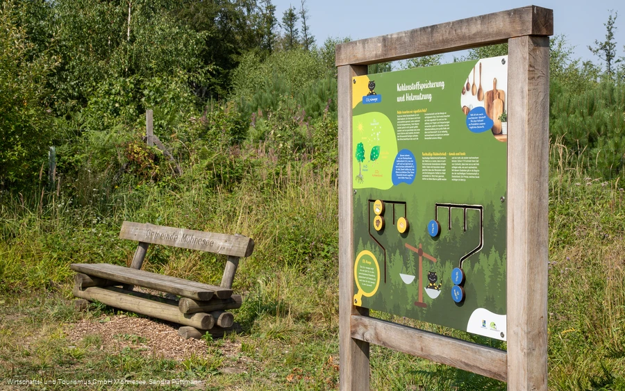 Tafel mit Bank Erlebnispfad Möhnesee-Südufer